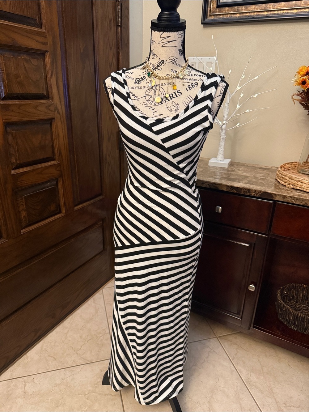 Charlotte Russe Black and White Striped Sleeveless Maxi Dress